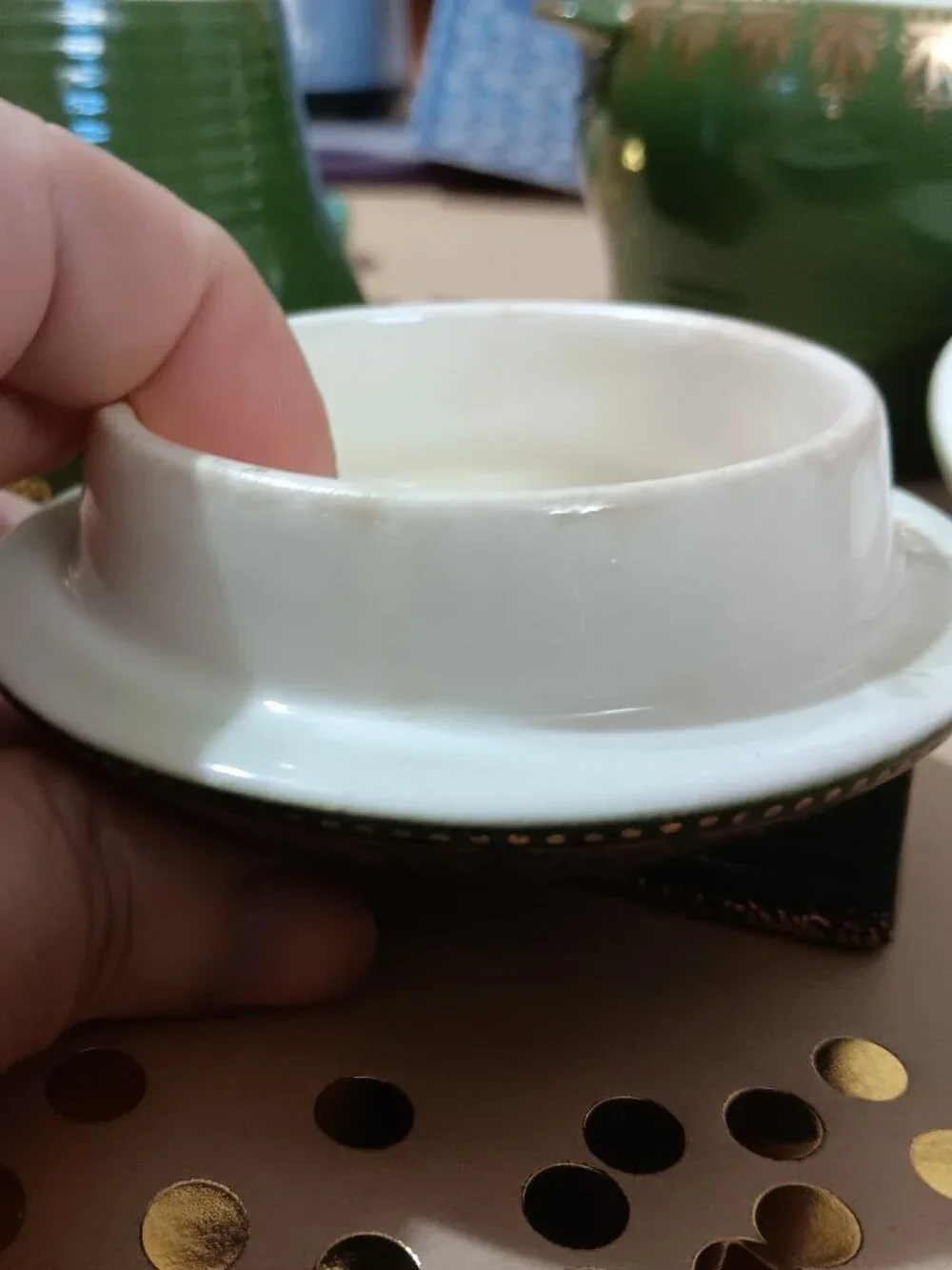 American Limoges Forest Green Trillium Sugar & Creamer set 22k Gold RARE
